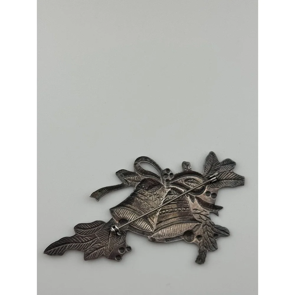 Sterling Silver Christmas Bells Bow Brooch